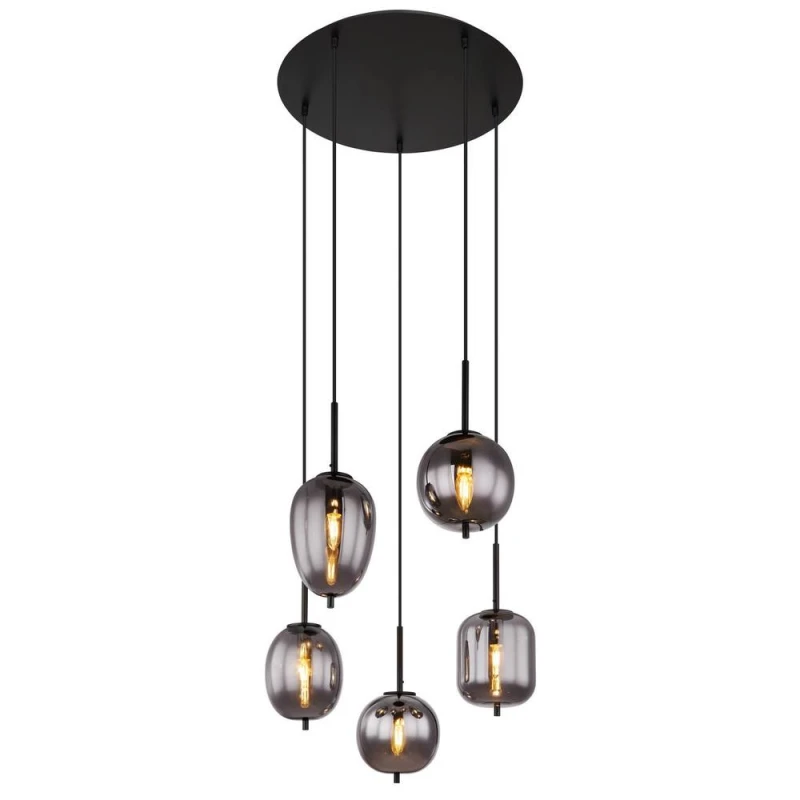 Image of Netlighting Blacky Cluster Pendant Matt Black Smoke Glass Shade 5x E14 Black Unisex