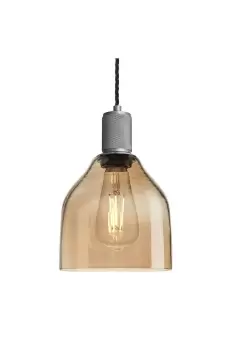 Image of Knurled Tinted Glass Cone Pendant Light, 6 Inch, Amber, Pewter Holder