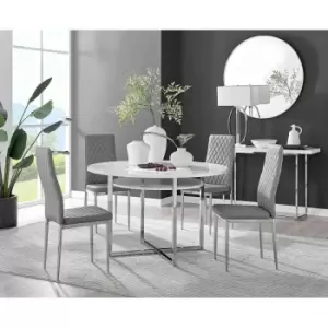 Image of Furniture Box Adley White High Gloss Storage Dining Table and 4 Grey Milan Chrome Leg Chairs