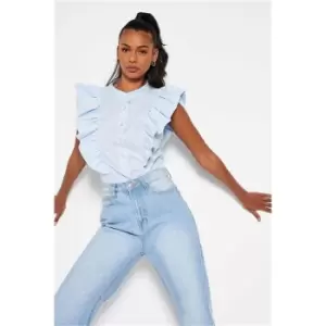 Image of I Saw It First Blue Sleeveless Frill Detail Blouse - Blue