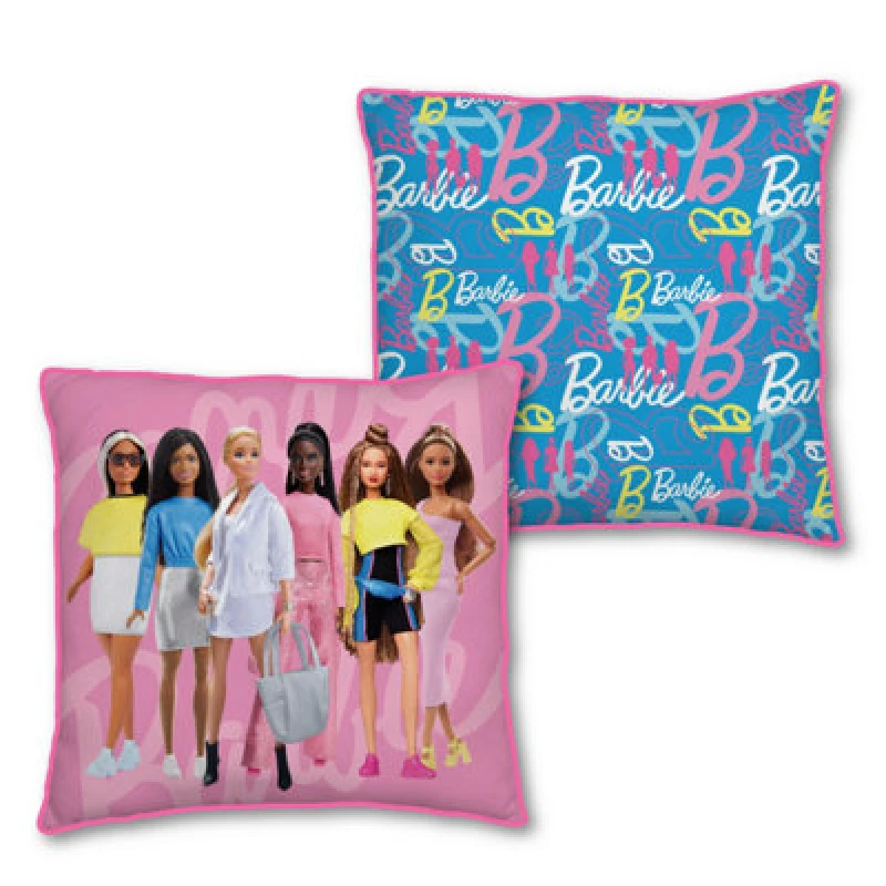 Image of Barbie Figures Printed Cushion - Pink - 40X40cm