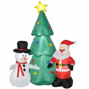 Image of Inflatable Light Up Christmas Tree with Snowman and Santa 190cm, Green