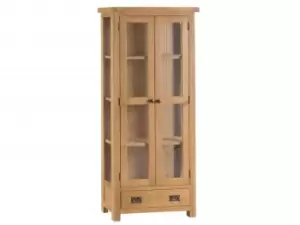 Image of Kenmore Waverley Oak and Glass 2 Door 1 Drawer Tall Display Cabinet Assembled