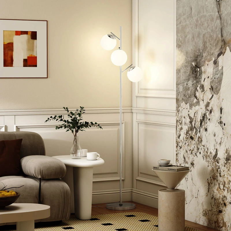 Image of HOMCOM HOMCOM Modern Floor Lamp for Living Room Bedroom, 3 Light Tree Standing Lamp in Silver Silver One Size Unisex 5063603059177