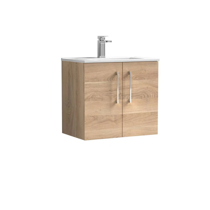 Image of Balterley Bathroom 2 Soft Close Door, Wall Hung Vanity Unit, Bleached Oak, 600mm in Brown Brown Unisex