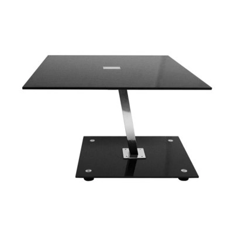 Image of Premier Housewares Black Glass Chrome Frame Black Tempered Glass Top End Table Black