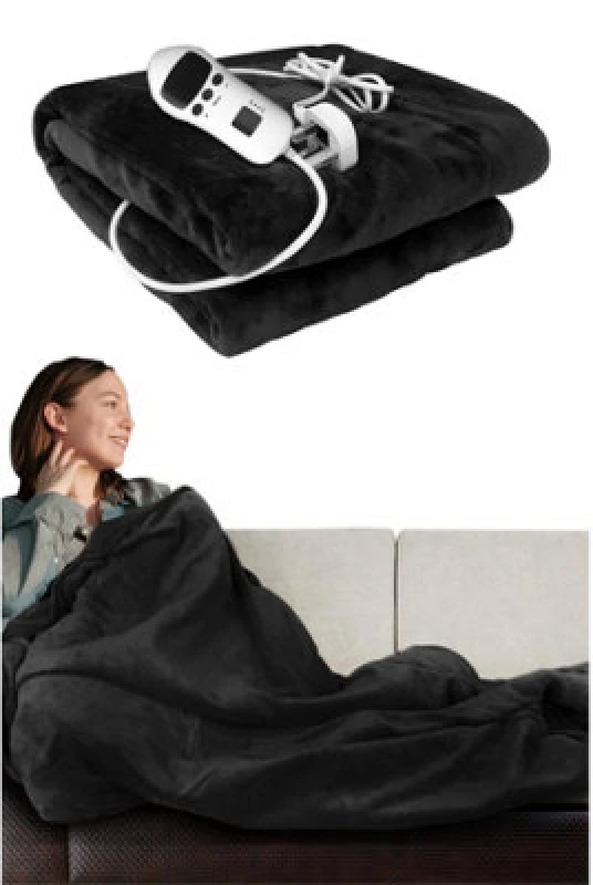 Image of Ezysleep Ezysleep Cosy Heated Over Throw Fleece Blanket With Adjustable Control in Black One Size Unisex 5034567873222