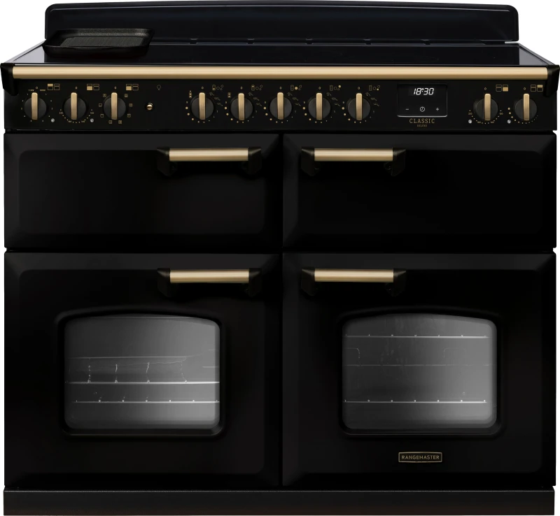 Image of Rangemaster CLDLB110EIPGBL/AB1 Classic Deluxe BC 110cm Induction Range Cooker Antique Brass Trim 18383 - BLACK CLDLB110EIPGBL/AB1