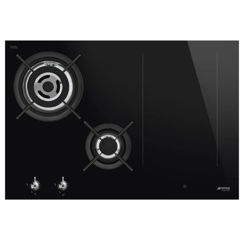 Image of Smeg PM3743D 75cm Classic Frameless Mixed Induction And Gas Hob - BLACK PM3743D