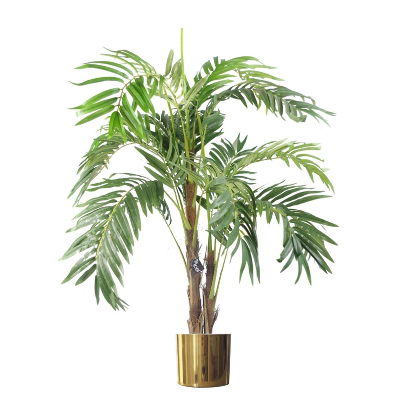 Image of Leaf 120cm Realistic Artificial palm tree with pot with Gold Metal Planter in Green Green Unisex