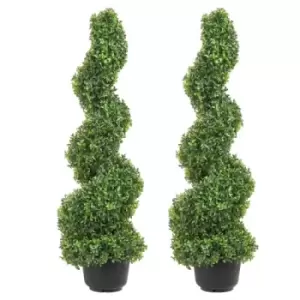Image of VEVOR Artificial Topiaries Boxwood Trees, 4ft Tall (2 Pieces) Faux Topiary Plant Outdoor, All-year Green Feaux Plant w/ Replaceable Leaves for Decorat