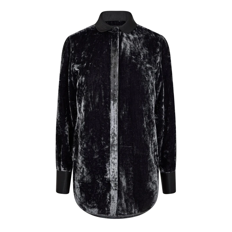 Image of Emporio Armani Womens Velvet Long-Sleeve Oxford Shirt Notte female 8 (XS)