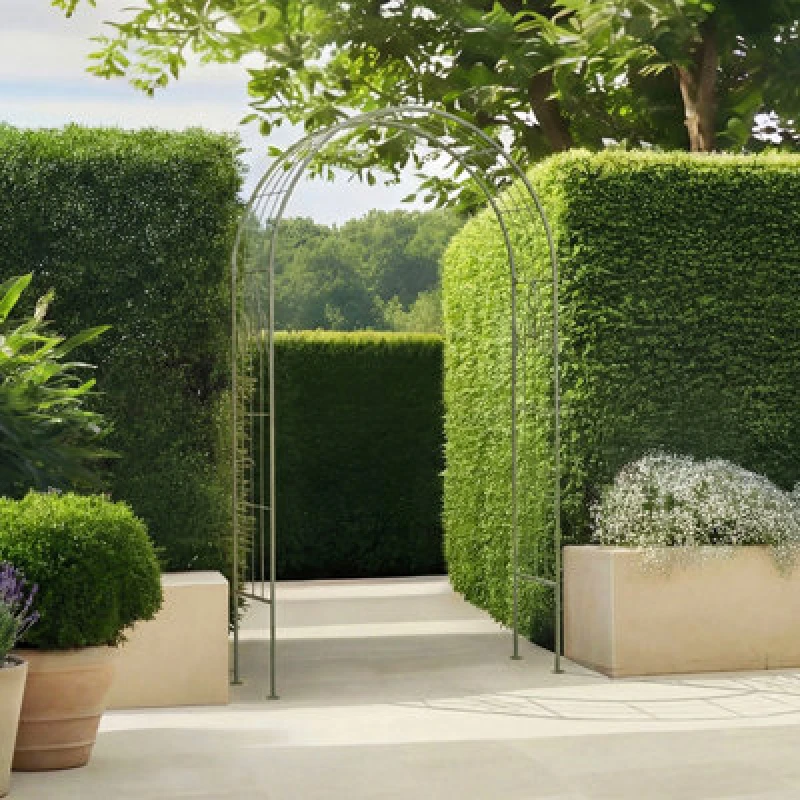 Image of Charles Bentley Sage Green Leaf Design Rustic Metal Garden Arch