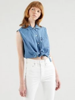 Image of Levis Sleeveless Buttoned Denim Shirt - Blue