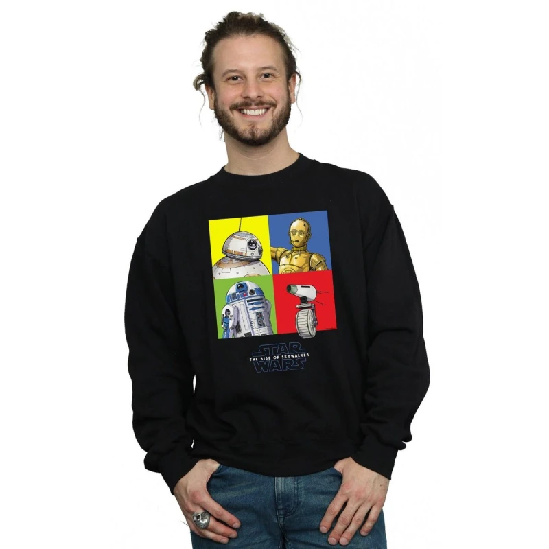 Image of Disney Men Star Wars The Rise Of Skywalker Droid Squares Sweatshirt in Black Size: Small Black S Male 5059400139273