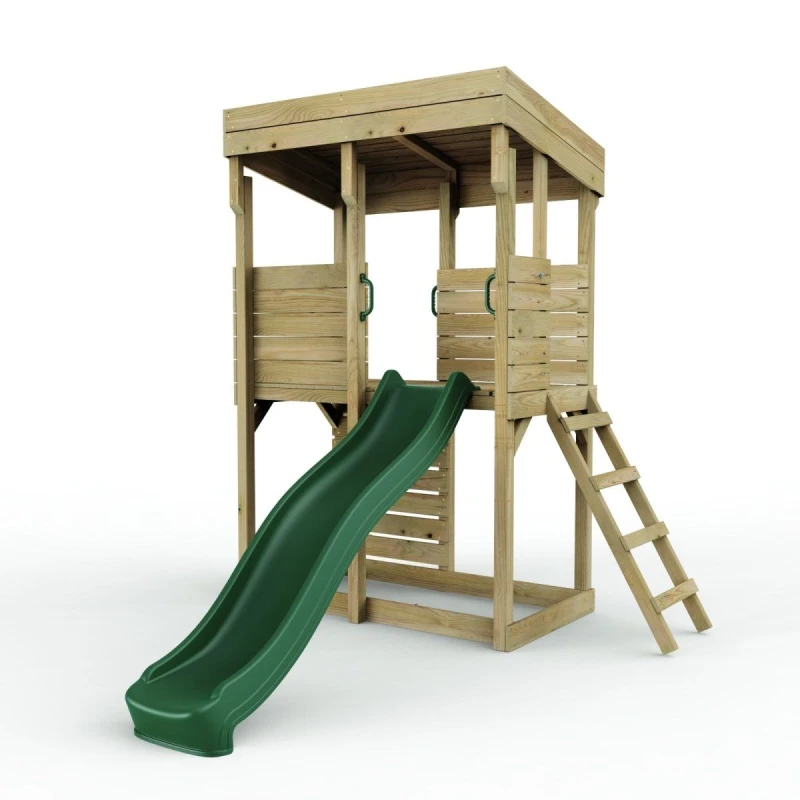 Image of OutdoorToys XL Lookout Tower Playhouse with Slide for Kids in Brown Brown Unisex