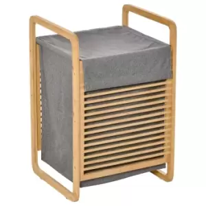 Image of HOMCOM Laundry Hamper, Bamboo Bedroom Collector Basket with Fabric Liner - Natural Wood