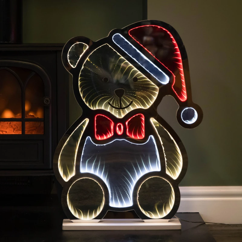 Image of 60cm Light up Teddy Bear in Santa Hat Christmas Infinity Decoration with LEDs