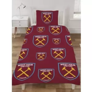 Image of Westhamunitedfc - West Ham United fc Crest Duvet Cover Set (Single) (Claret Red/Blue/Yellow) - Claret Red/Blue/Yellow