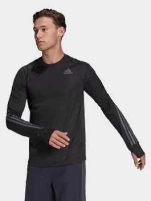 Image of adidas Run Icon Full Reflective 3-stripes Long-sleeve Top, Blue Size M Men