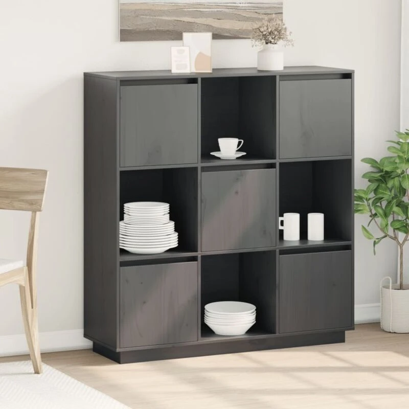 Image of Vidaxl Highboard Grey 110.5X35X117cm Solid Wood Pine, Grey 814371