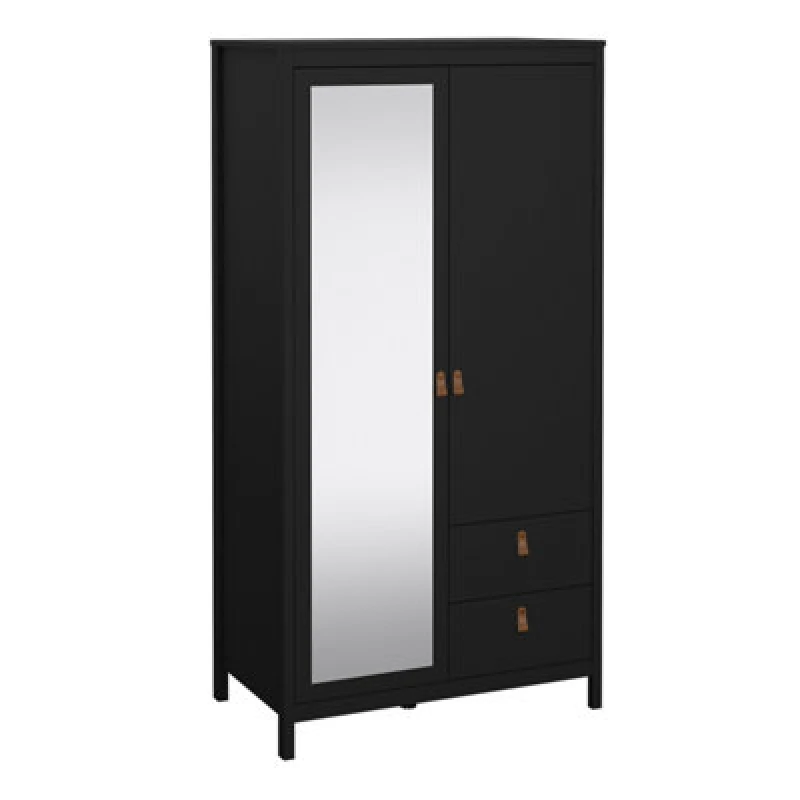 Image of Furniture To Go Barcelona Wardrobe With 1 Door + 1 Mirror Door + 2 Drawers Matt Black