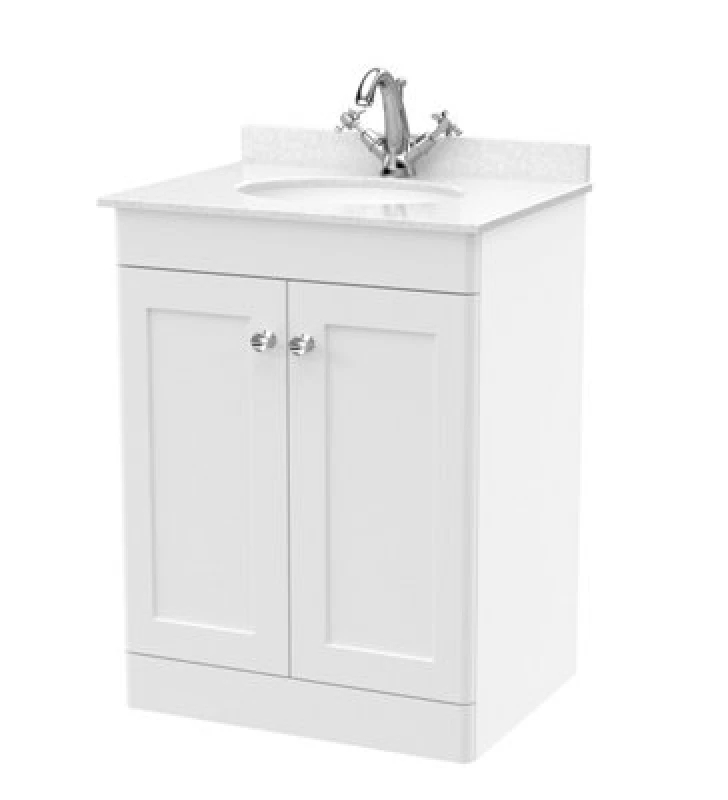 Image of nuie 600mm Floor Standing 2 Door Vanity & Marble Top 1TH - Satin White CLC125WR1