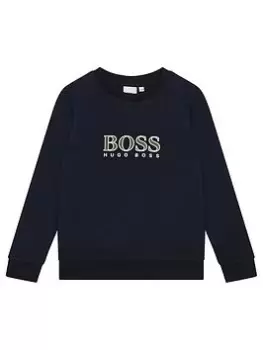 Image of BOSS Boys Large Logo Sweatshirt - Navy, Size 4 Years