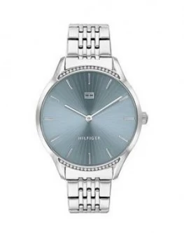 Image of Tommy Hilfiger Gray Stainless Steel Bracelet Blue Sunray Dial Ladies Watch