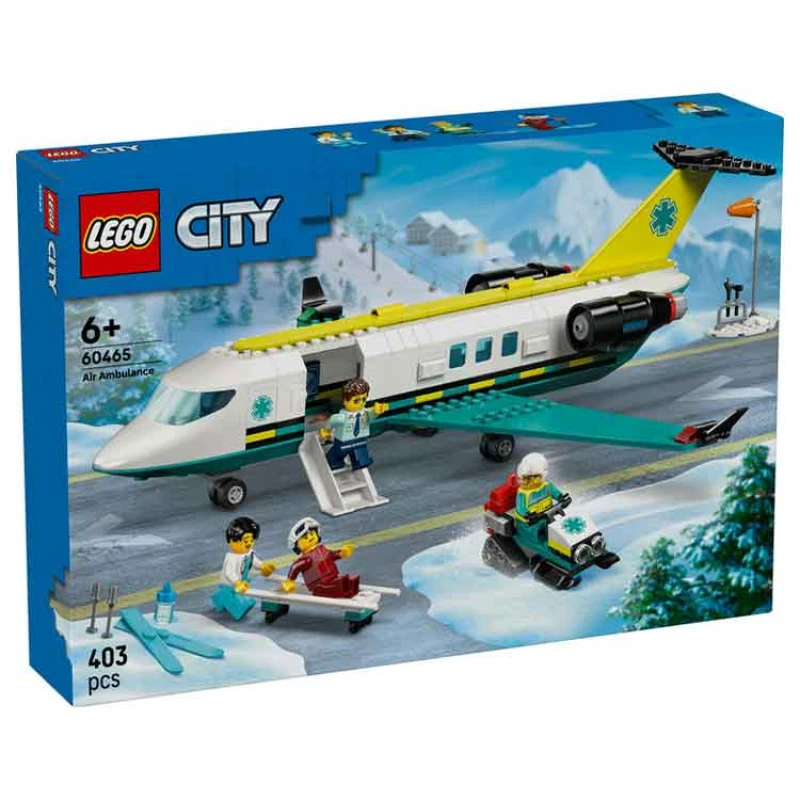 Image of LEGO City Emergency Air Ambulance Airplane Toy - Medical Plane Model - 3 Minifigures incl. a Doctor and Pilot plus a Snowscooter Stretcher & Tools
