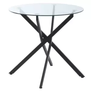 Image of Homcom Small Breakfast Dining Table Round Clear Glass Top Black Metal Frame