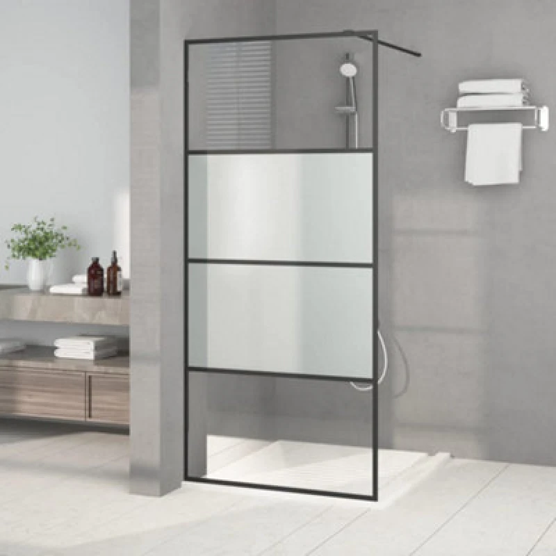 Image of VIDAXL Vidaxl - Walk-in Shower Wall Black 90x195cm Half Frosted esg Glass 8720287052234