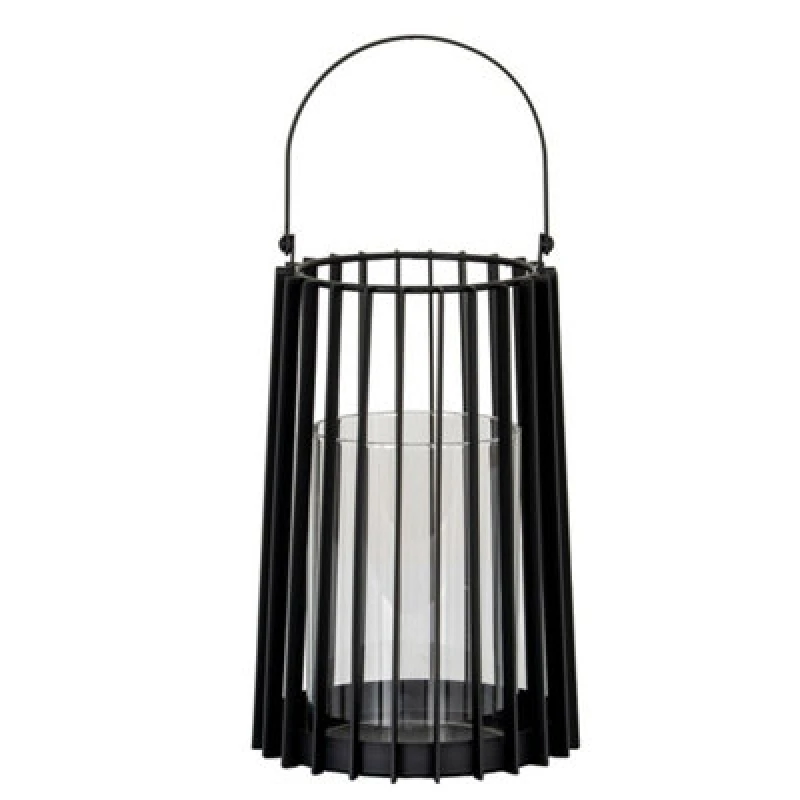 Image of Hill Interiors Lynk Medium Lantern With Handle And Candle Holder - Glass - L18 X W18 X H40 Cm - Black