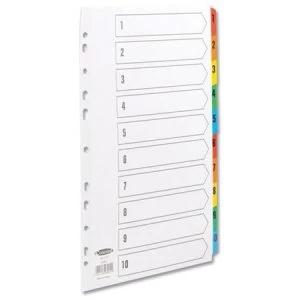 Image of Concord Commercial Index Mylar-reinforced Europunched 1-10 Coloured Tabs A4 White Ref 08901