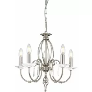 Image of Loops - 5 Bulb Chandelier Cut Glass Droplets Curved Stem Polished Nickel LED E14 60W