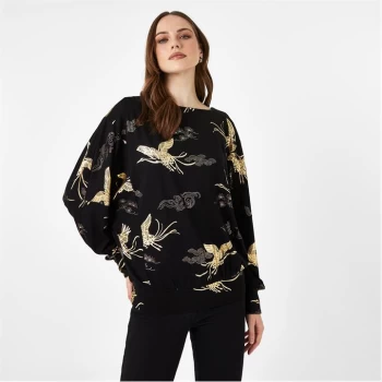 Image of Biba BIBA Bird Print Long Sleeve Top - Black