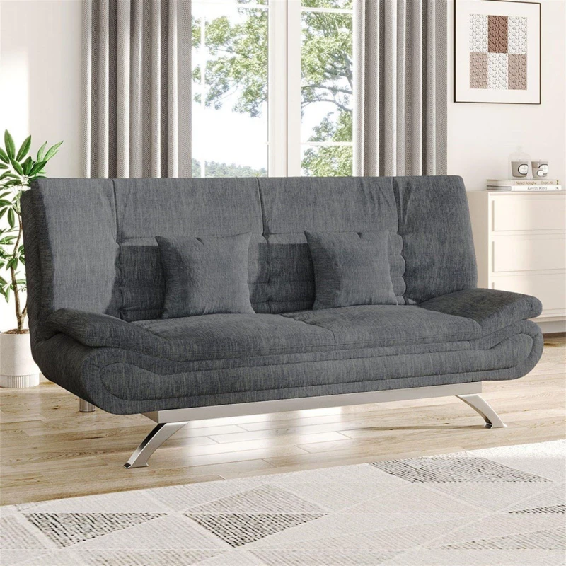 Image of Cottonfy UK 2-Seat Convertible Sofa Bed with Pillows Grey Grey M
