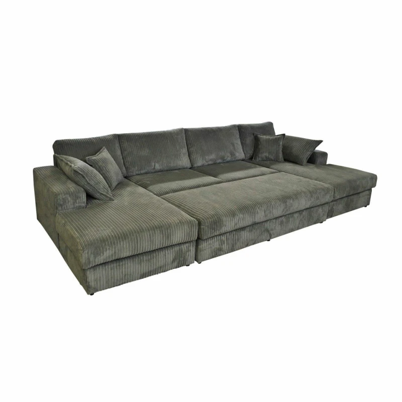 Image of LUXURY LIFE Rest Jumbo Cord Fabric Corner Sofa with Footstool Grey