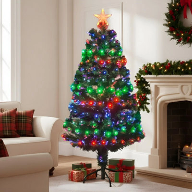 Image of Shatchi 3ft/90cm Multicolour 8 Modes Fibre Optic Christmas Tree LED Pre-Lit Green unisex