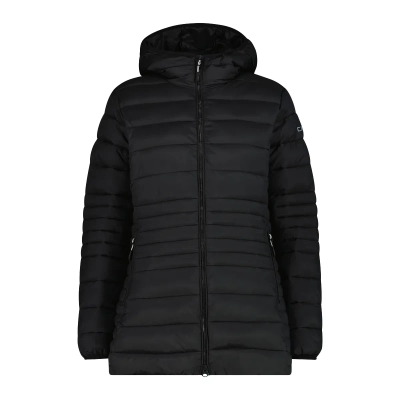 Image of Womens long zip-up hooded Sorona Aura puffer jacket CMP Noir Female 4XL