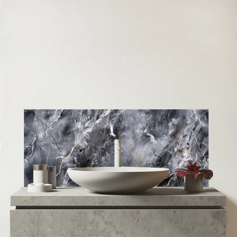 Image of Warren Reed - Designer Deep Grey Marble Effect Glass Bathroom Splashback in Green Green Unisex