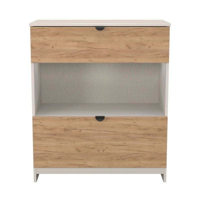 Image of Welcome Furniture Solomon 2 Drawer Open Shelf Deep Chest Chest of Drawers Medium Beige 42348890390