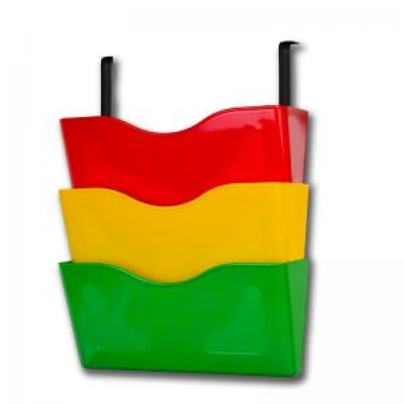 Image of Deflecto Deflecto 3 x A4 Landscape Wall Pocket Literature File with Hanging Bracket Red/Yellow/Green - CP077YTRYG CP077YTRYG