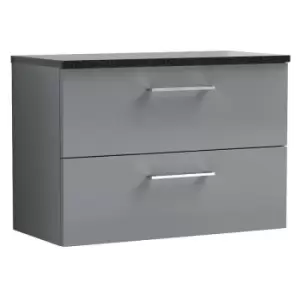 Image of Arno Gloss Cloud Grey 800mm Wall Hung 2 Drawer Vanity Unit with Sparkling Black Laminate Worktop - ARN1326LSB - Cloud Grey - Nuie