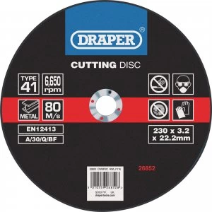 Image of Draper Flat Metal Cutting Disc 230mm 3.2mm 22mm