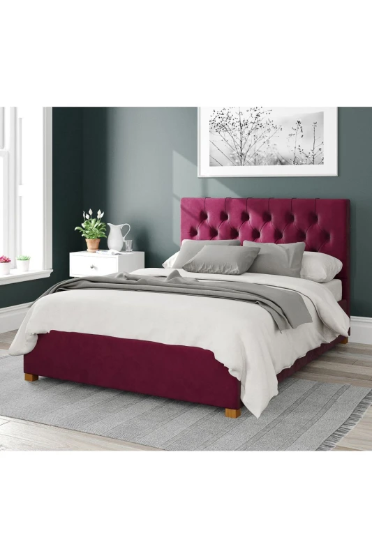 Image of Aspire Aspire Olivier Upholstered Ottoman Storage Bed, Plush Velvet Fabric in Wine Size: Single Wine Single Unisex 5057632167699