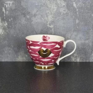 Image of Lips Footed Mug Pink and Gold 9.7cm