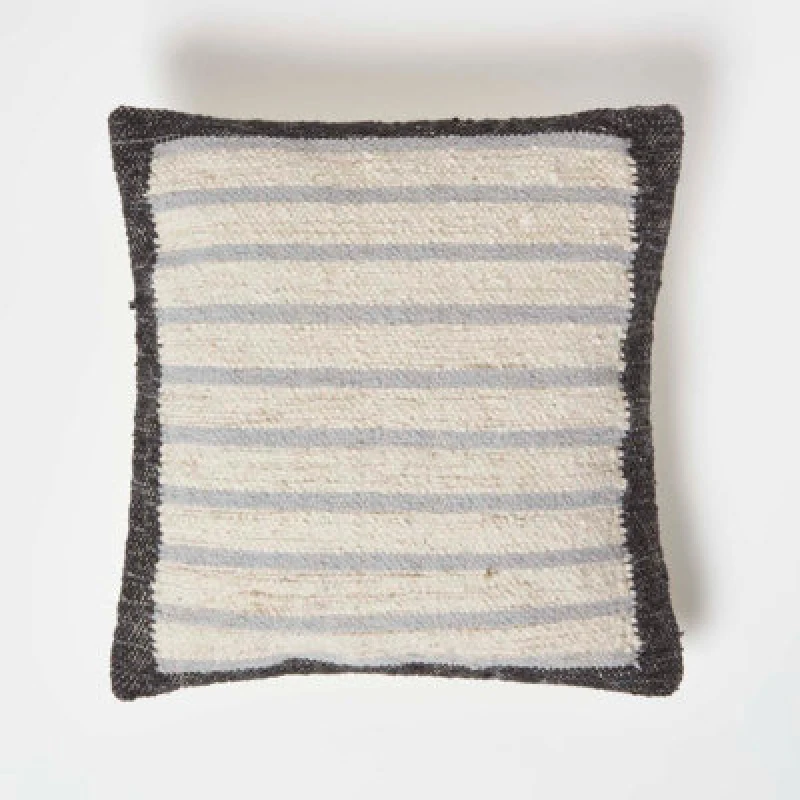 Image of Homescapes Veria Handwoven Grey Stripe Kilim Cushion Grey unisex