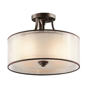 Image of 3 Light Small Semi Flush Mount Ceiling Light Mission Bronze, E27