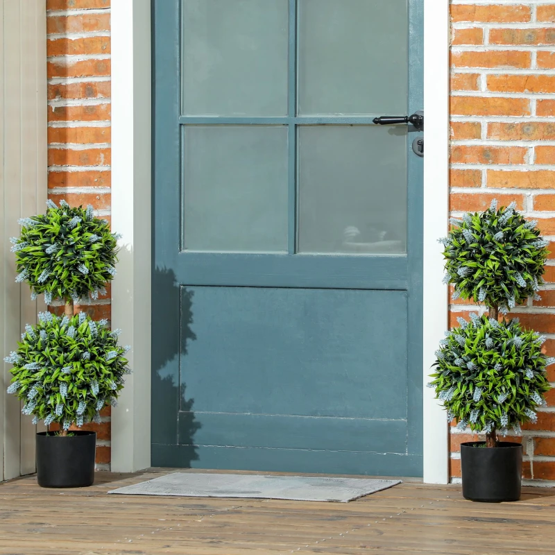 Image of HOMCOM Set of 2 Potted Artificial Plants with Lavender Flowers Blue